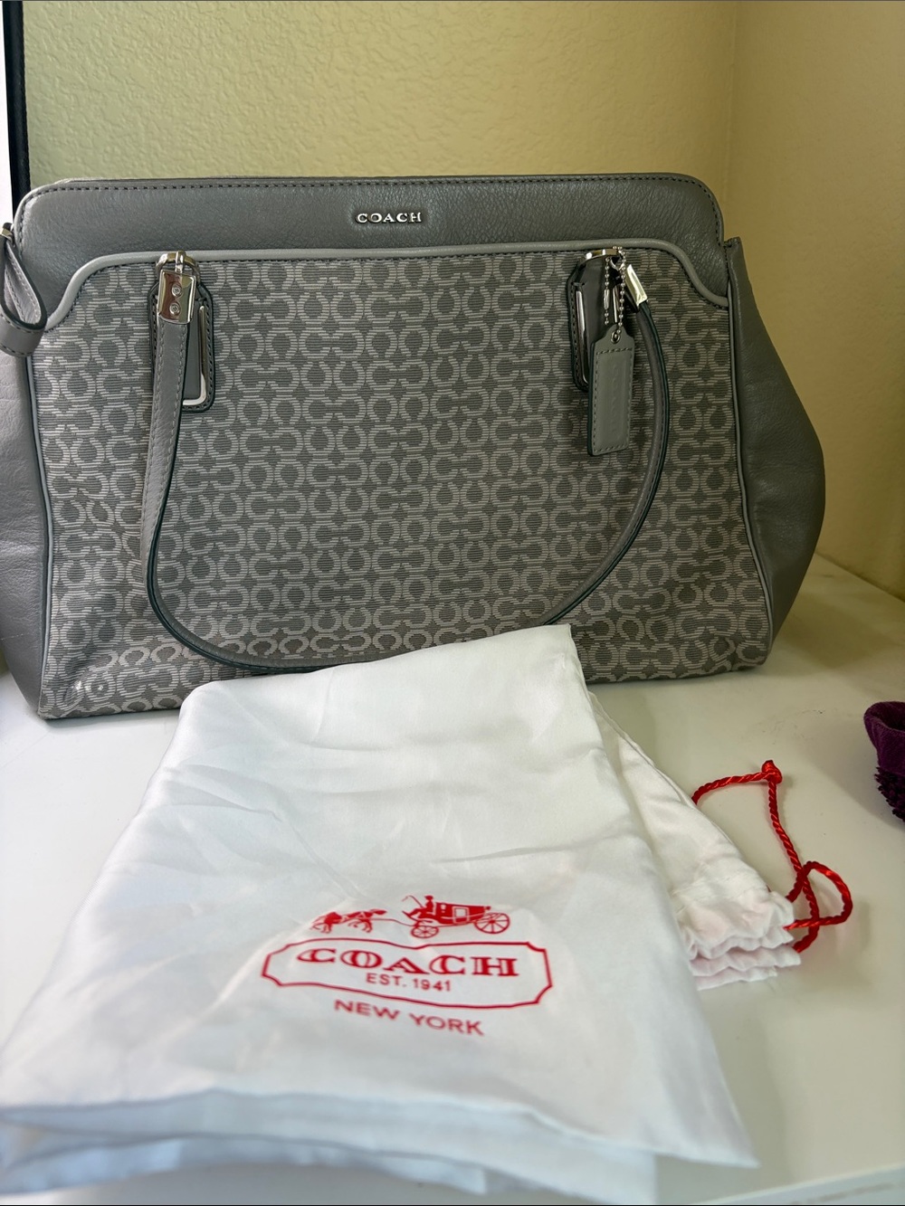 Coach Gray Signature Shoulder Bag with Logo Pattern (Serialized)